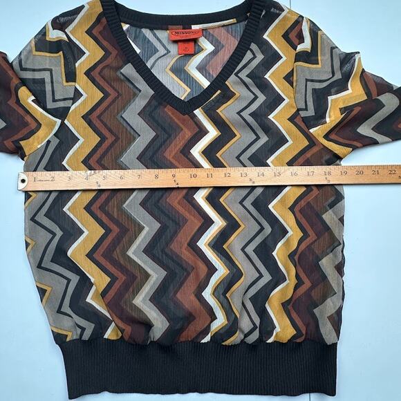 Missoni Target Top Womens Medium Black Geometric Long Sleeve Sheer Preppy Retro - Picture 9 of 12